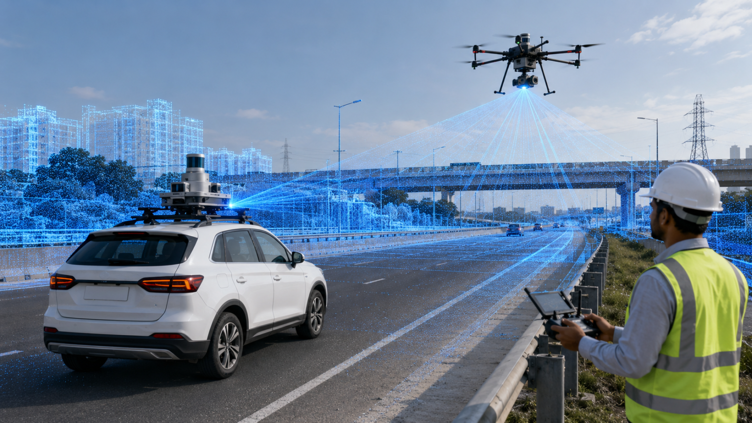 Vehicle mounted and drone LiDAR highway infrastructure survey